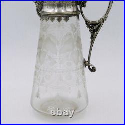 Carafe Art Nouveau, métal argenté et cristal, décor Bacchus, Fin XIXe siècle