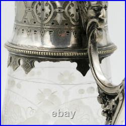 Carafe Art Nouveau, métal argenté et cristal, décor Bacchus, Fin XIXe siècle