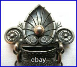 Chaîne de montre châtelaine en argent 800 et vermeil, broche, Art Nouveau, 16 gr