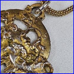 Collier Art Nouveau Belle Époque Pendentif Vermeil 41x36mm Chaine Pomponne 43 Cm