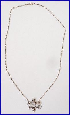 Collier pendentif en OR massif + argent + diamants Bijou ancien necklace