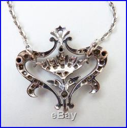 Collier pendentif en OR massif + argent + diamants Bijou ancien necklace