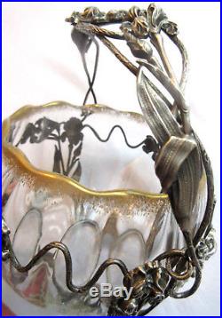 Confiturier Baccarat Art Nouveau, Melon cristal et Or, armature argent Les Iris