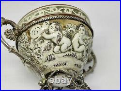 Coupelle Art Nouveau Barbotine argent 800 Faune mythologie Anges antique silver