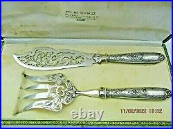 Couvert poisson argent fourre decor grave époque Art Nouveau fish cutlery