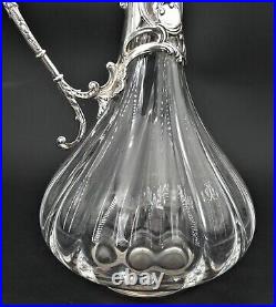 Cristallerie de Lorraine belle aiguière cristal métal argenté, femme Art Nouveau