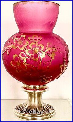 DAUM Nancy Vase Gravé Acide Monture Argent Massif Epoque Art Nouveau vers 1890