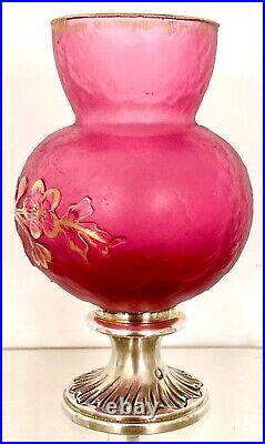 DAUM Nancy Vase Gravé Acide Monture Argent Massif Epoque Art Nouveau vers 1890