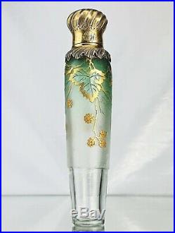 Daum Nancy Vase Flacon Décor de Mûres Verre Gravé Émaillé Argent Art Nouveau