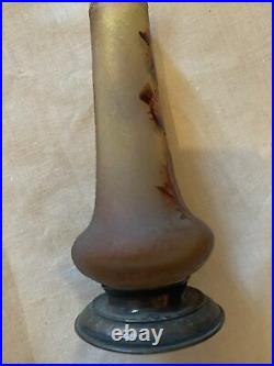 Daum vase Art nouveau miniature Chardon travail à lacide émaillé-socle Argent