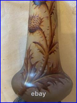 Daum vase Art nouveau miniature Chardon travail à lacide émaillé-socle Argent