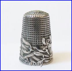 Dé à coudre argent massif ART NOUVEAU gui silver thimble mistletoe