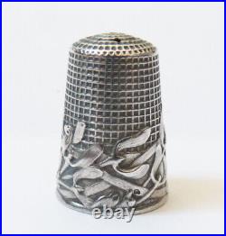 Dé à coudre argent massif ART NOUVEAU gui silver thimble mistletoe