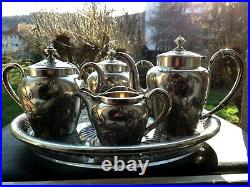 Exceptionnel et très rare service à café, thé en argent massif, Art Nouveau RUSSIE