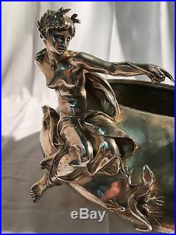 F. Barbedienne L. Ernest Barrias La Fee Aux Lezards Bronze Argente Art Nouveau
