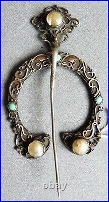 Fibule provençale argent massif + perles fines silver Art Nouveau vers 1900