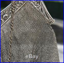 GRAND Sac aumônière ART NOUVEAU en argent massif (french silver handbag)