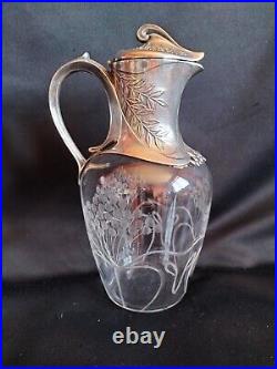 Gallia/Christofle / Carafe/aiguière en cristal gravé & métal argenté Art Nouveau