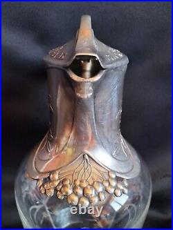 Gallia/Christofle / Carafe/aiguière en cristal gravé & métal argenté Art Nouveau