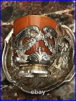 Gallia / Superbe Paire De Tasses Metal Argente Art Nouveau
