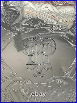 Grand Plat De Service Métal Argenté Christofle Monogrammé Art Nouveau Silverware