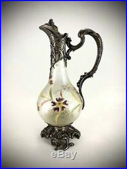 Grande carafe aiguière verre métal argenté dans le goût de Montjoye Art Nouveau