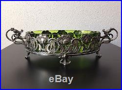 Jardinière en cristal vert et monture en métal argenté par WMF Art Nouveau