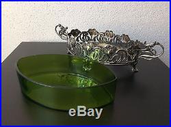 Jardinière en cristal vert et monture en métal argenté par WMF Art Nouveau