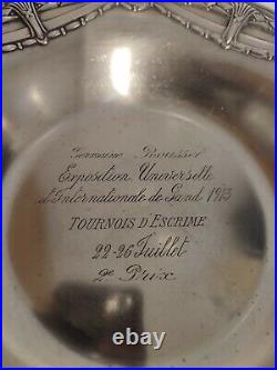 Koch & Bergfeld Silbertablett 800, plat trophée en argent massif, Escrime 1913