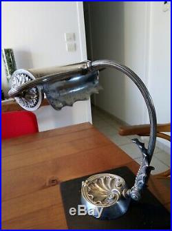 Lampe de bureau Art nouveau- bronze-laiton -métal argenté système Pirouette