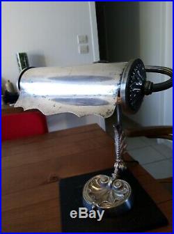 Lampe de bureau Art nouveau- bronze-laiton -métal argenté système Pirouette