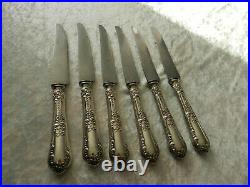 Lot 6 x ancien couteaux manche Louis XV argent massif Minerve et lame acier
