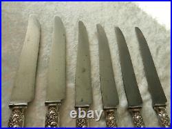 Lot 6 x ancien couteaux manche Louis XV argent massif Minerve et lame acier