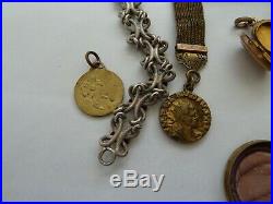 Lot bijoux anciens argent plaque or art deco nouveau porte photo medaille fob