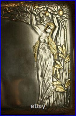 Magnif Etui A Cigarette + Pyrogene Art Nouveau Decor De Femme Metal Argente Dore
