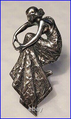 Magnifique Bijou Broche Pendentif Art Nouveau Femme A Genou Argent Massif #es#k1