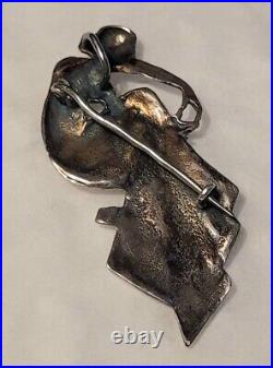 Magnifique Bijou Broche Pendentif Art Nouveau Femme A Genou Argent Massif #es#k1