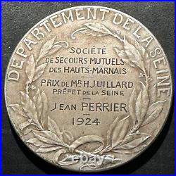 Médaille Art Nouveau argent Ville de PARIS Secours Mutuels 1924 PRUDHOMME