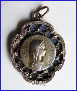 Médaille pendentif ARGENT massif signé CL Vierge Marie ART NOUVEAU