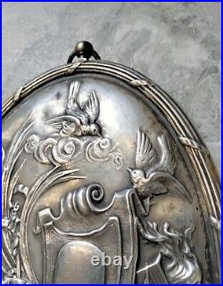 Miroir face à main Argent Massif Décor Style Louis XVI, Poinçon Tête De Minerve
