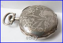 Montre gousset en ARGENT Art Nouveau vers 1900 fleurs fonctionne silver watch
