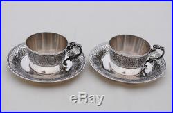 PAIRE DE TASSES EN ARGENT MASSIF ART NOUVEAU Sterling Silver 2pc Cups & Saucers