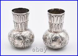 Paire De Petits Vases Balustres En Argent Massif Decor Art Nouveau