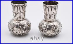 Paire De Petits Vases Balustres En Argent Massif Decor Art Nouveau