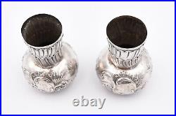 Paire De Petits Vases Balustres En Argent Massif Decor Art Nouveau