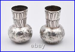 Paire De Petits Vases Balustres En Argent Massif Decor Art Nouveau