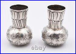 Paire De Petits Vases Balustres En Argent Massif Decor Art Nouveau