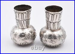 Paire De Petits Vases Balustres En Argent Massif Decor Art Nouveau