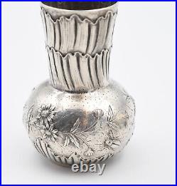 Paire De Petits Vases Balustres En Argent Massif Decor Art Nouveau