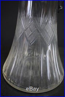 Paire de Carafe Aiguière Art Nouveau cristal étain métal argenté 1900 jugendstil